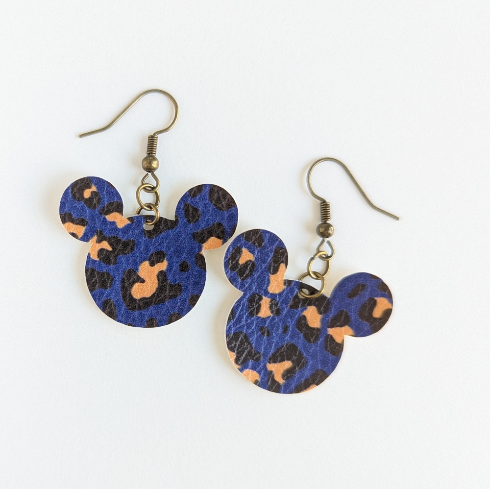Leopard print Mickey mouse inspired earrings | Faux leather